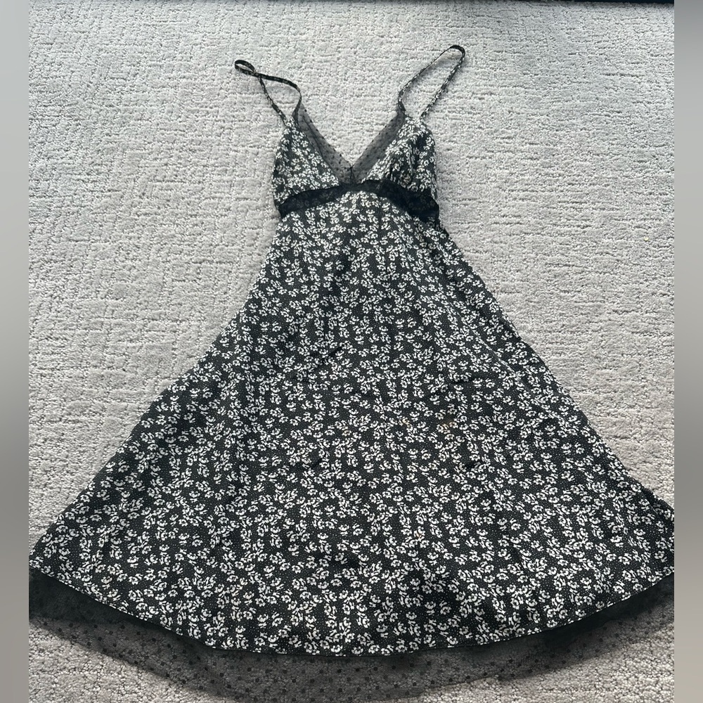 Floral Black and White Women's Dress
